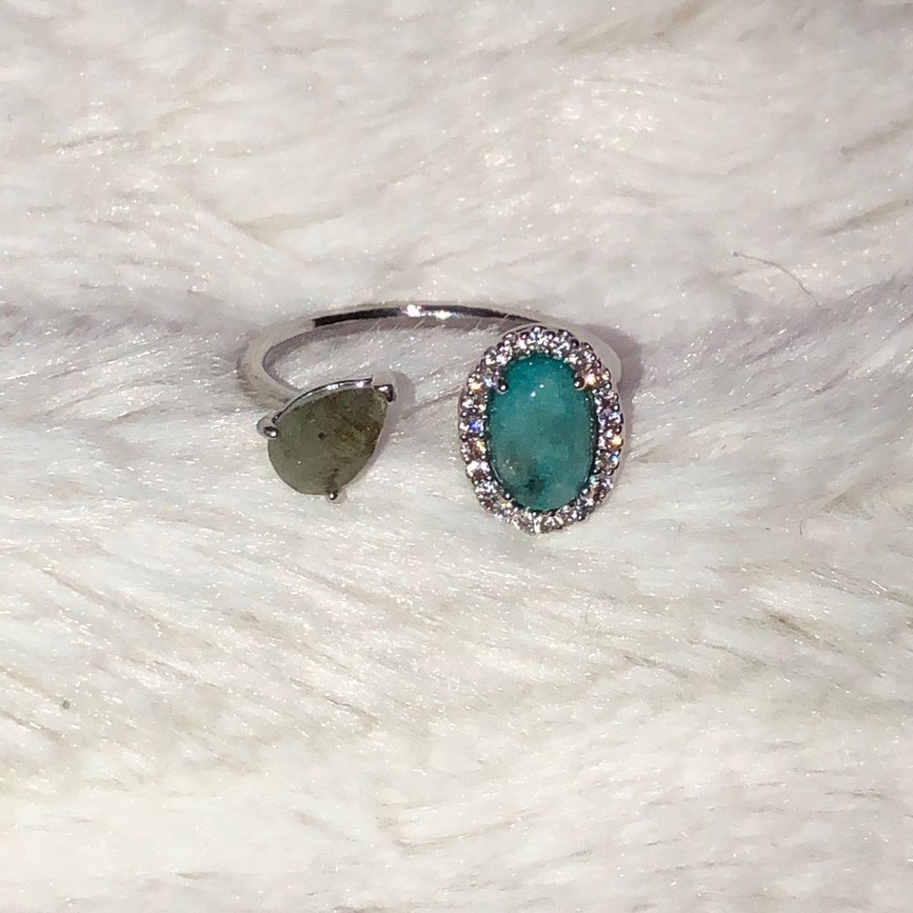Tai Adjustable Ring Labradorite and Blue Opal
